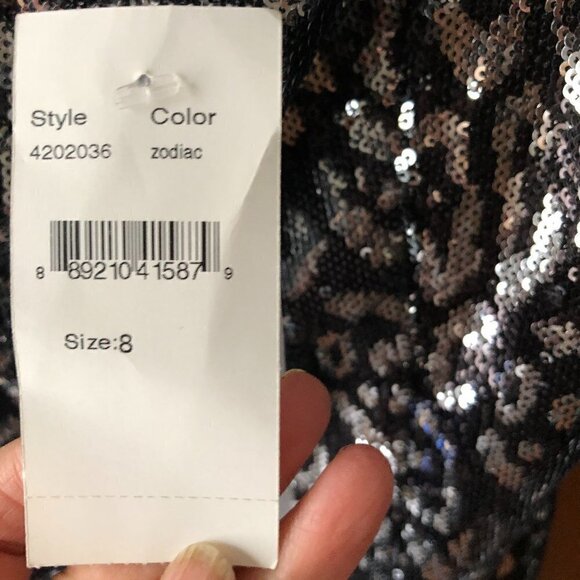 NWT Black Halo Lilo Sequin Sheath Dress Eclipse Black Silver Zodiac Sleeveless 8 - Picture 16 of 16